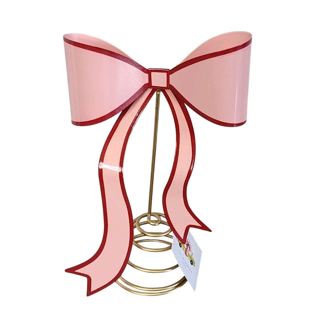 Cynthia Rowley Pink Red Metal Bow Tree Topper Spiral Base NWT